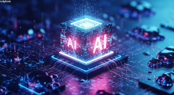 Illuminating the Digital Frontier A Captivating Close Up of an AI Powered Processor Unit Showcasing the Intricate Circuitry and Futuristic Design of Artificial Intelligence
