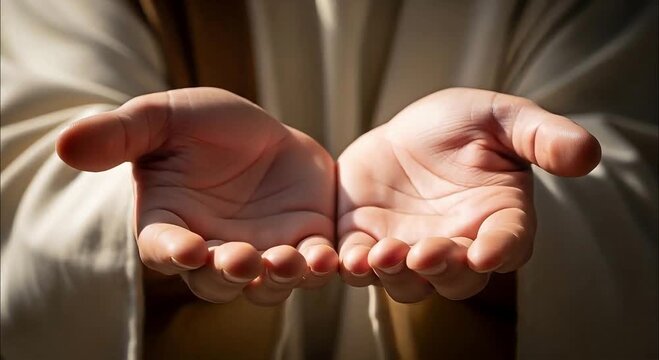 symbolic depiction of open hands representing surrender and divine grace in a spiritual context