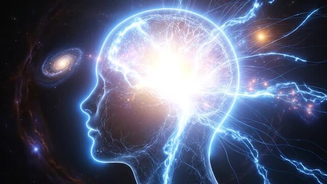 Conceptual visualization of light emanating from a silhouetted head