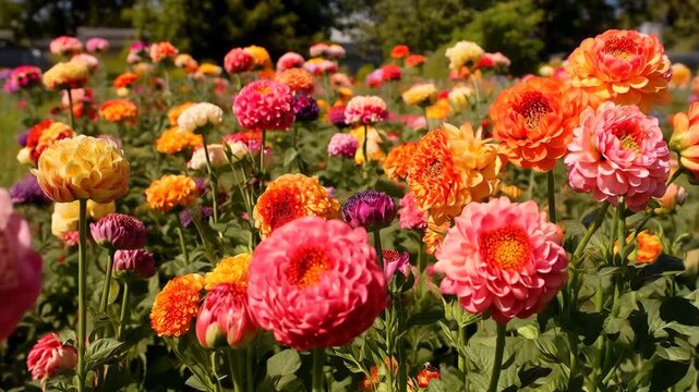 Beautiful colorful ranunculus flowers in a vibrant garden on a sunny day outdoors