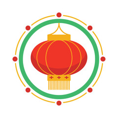 Fototapeta premium Traditional lantern medallion, circular frame with dots, lunar new year logo for countdown parties, night parade flyers, cultural celebration graphics