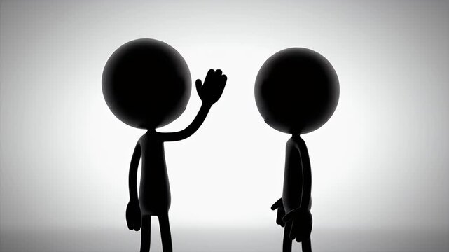 Two Black Stick Figures Waving Hello on a Grey Background Animation