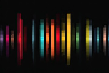 Abstract vertical bars of vibrant, pixelated colors against a dark background