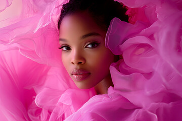 Beauty Portrait in Pink Fabric