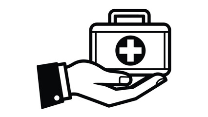 Obraz premium Hand holding a professional medical first aid kit for emergency response protocols and corporate workplace safety compliance business branding identity.