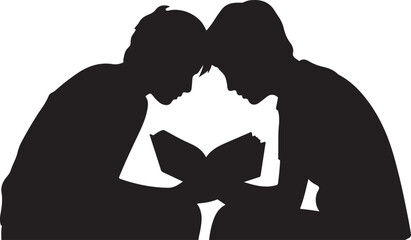 Silhouette of two people embracing with a heart shape between them