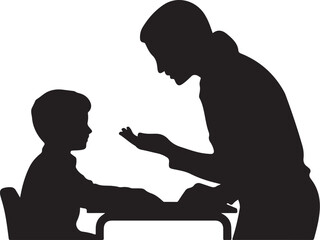 Silhouette of Woman Teaching Child at Desk