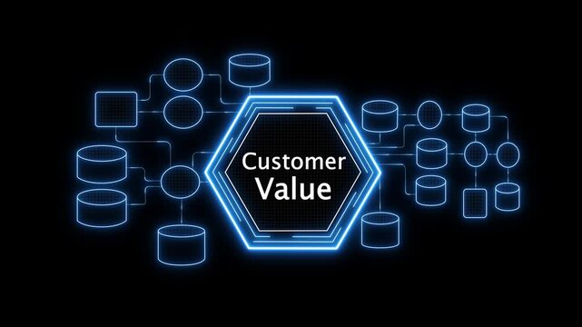 futuristic customer lifetime value interface with blue gears. digital business marketing strategy concept on virtual screen. modern technology hud showing clv process visualization