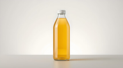 Glass bottle with orange liquid or juice mockup on white background