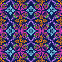 Fototapeta premium Seamless Thai Traditional Filigree Pattern with Vibrant Geometric Tiles