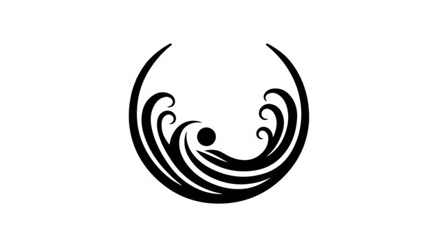 natal icon logo vector in black and white, Minimalist Black and White Circular Mountainous Landscape, Sun Setting Over a Serene Lake, Geometric . Free Vector, Black and white circular mountains, sun, 