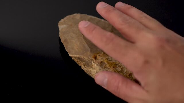 Prehistoric Flint Knife in Hand, Ancient Stone Tool, 4K
