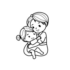Cute Mother and girl  Outline
