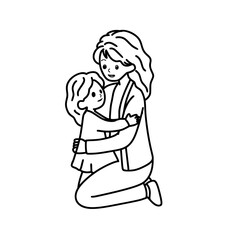  Cute Mother and Child Outline