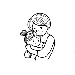 Cute Mother and Child Outline