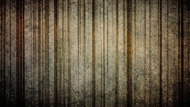 A grungy, weathered metal wall with vertical ridges and a distressed texture, viewed from a straight-on perspective in a dimly lit environment.