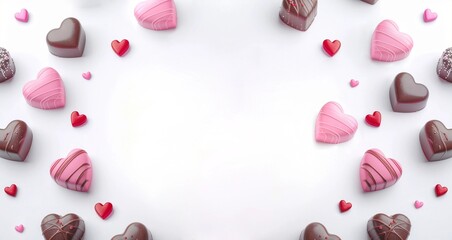 ハート型チョコレートが並ぶバレンタインのチョコフレーム generative ai