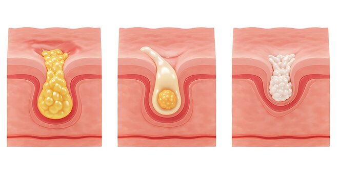 Skin anatomy with sebaceous cysts and fatty lump cross section medical illustration