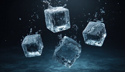 Obraz premium Chunks of ice splash into dark, cool water, creating a refreshing cascade