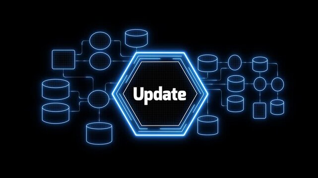 An engaging video showcasing a human hand reaching for a digital updating interface with a robotic arm in a high-tech control room, emphasizing innovation and automation systems