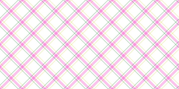 Seamless argyle plaid pattern with pink and green stripes on a white background. This preppy, pastel tartan design is perfect for spring textiles, gift wrap, and cute stationery backgrounds.