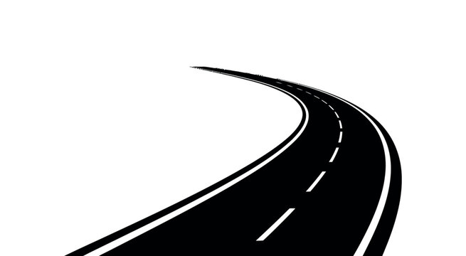 Curving Road Stretching Into Distance Silhouette featuring a minimalist black winding path fading toward the horizon.