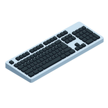 Modern office computer keyboard vector illustration for business seminar flyer, online typing course, data entry training, technology background design