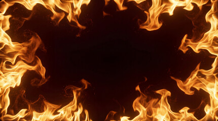Fiery Flame Frame Background with Burning Fire Border on Dark Space