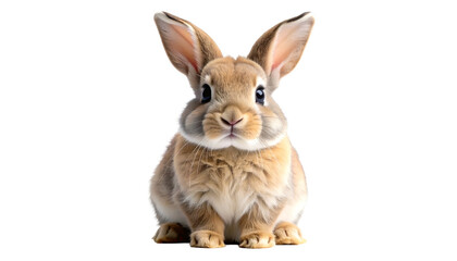 Fototapeta premium Adorable front-facing bunny rabbit with fluffy brown fur and large attentive ears on black background