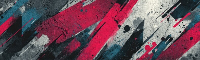 Abstract art with diagonal stripes of bold colors and splatters