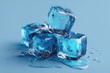 Four translucent blue ice cubes