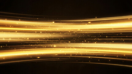 Golden Light Speed Lines Background with Glowing Motion Trails in Dark Space