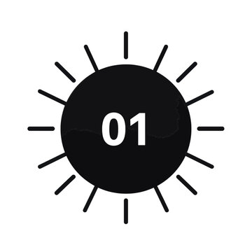 Line icon of a clock face showing 01.