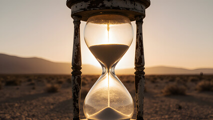 Weathered Hourglass in the Desert at Sunset