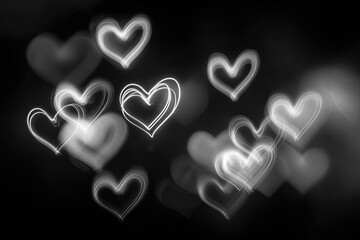 Soft white glowing hearts scattered on a dark background