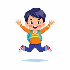 Happy Cartoon Boy Jumping with Backpack.