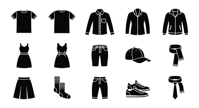 Black and white outline icons depicting various clothing items and accessories