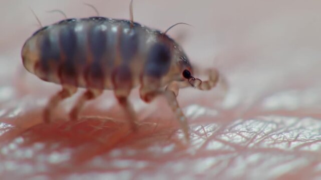 Extreme Macro Shot of a Flea on Human Skin Showing Intricate Details.