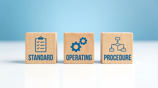 Standard Operating Procedure SOP Concept with Wooden Blocks and Icons