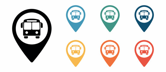Bus Vector Icons Set with Map Mark Illustration © HeLLo WorLd