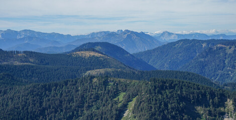 Fototapeta premium Panoramic View from Ötscher Mountain in Lower Austria’s Alpine Landscape