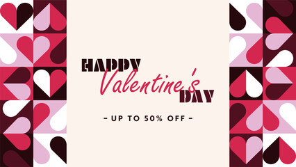 シンプルなハート模様で飾られたハッピーバレンタインの広告背景テンプレート（白）　Happy Valentine's Day ad background template decorated with simple heart patterns (white)