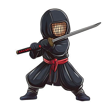 An illustration of a kid practicing kendo