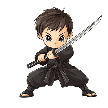 An illustration of a kid practicing laijutsu holding a sword