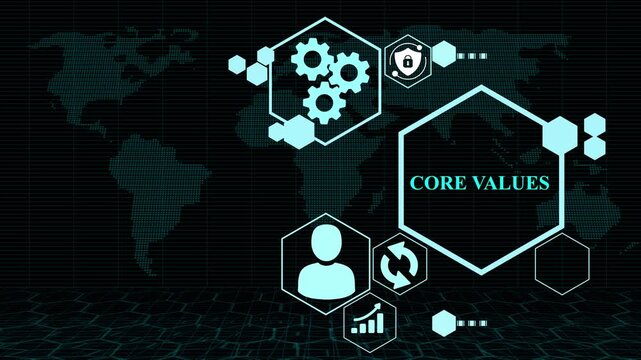 Core values Animated service delivery illustration with business icons and conceptual connections