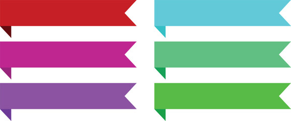 Red banner ribbon strip with flat bent design icon set. Banner, label, and button style. Red ribbon decoration shape, isolated on a transparent background. Suitable for use on websites and brochures.