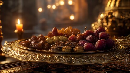 Ramadan Iftar table setting with Sweet Dates and Dry Fruits