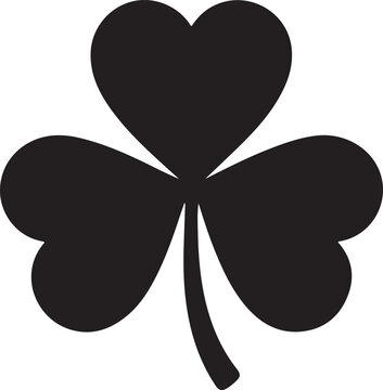 A black and white silhouette of a three leaf clover