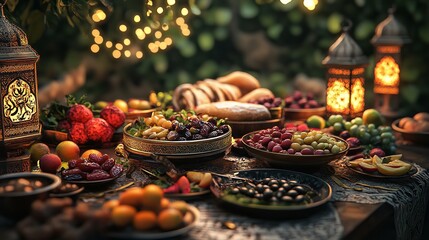 Ramadan Iftar table setting with Dates Dry Fruits and other nuts