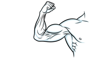 Illustration of a flexed bicep, showcasing powerful muscles and strength, with clear definition and contour lines